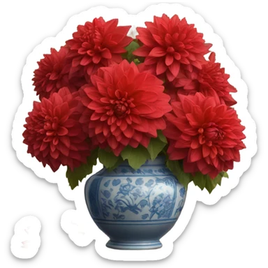 A Parisian-inspired setting with a bouquet of red dahlias in a ceramic vase sticker