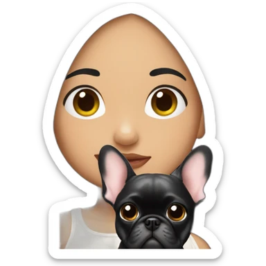 Long Black hair girl holding a Frenchie sticker