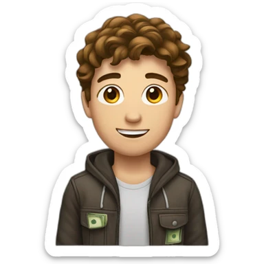 A teen man whit Brown hair and money sticker
