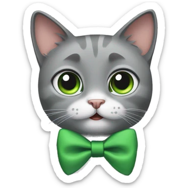 Grey cat with green eyes, with a bow tie. Has a shocked expression  sticker