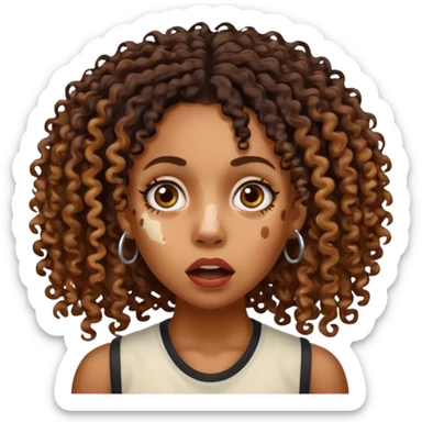 Emoji of a very shocked black female with vitiligo (alot of vitiligo patches) give her more curly hair sticker