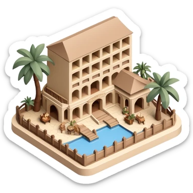Isometric exterior Walt Disney World Animal Kingdom safari resort hotel, dollhouse style 3D realistic  sticker