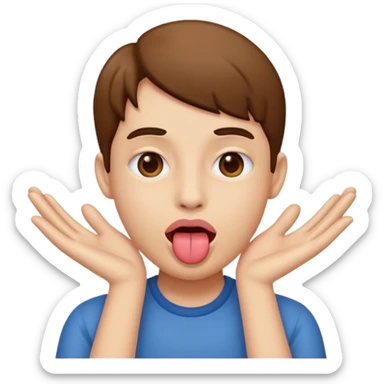 Tongue out hands on side of face sticker