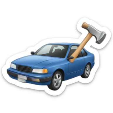 A person breaking a car with a hammer sticker
