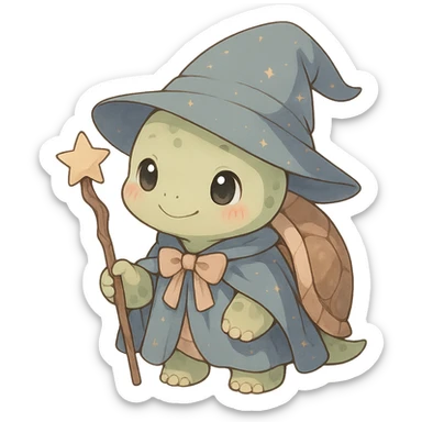 cute anime turtle as a wizard, cute style, detailed, soft colors sticker