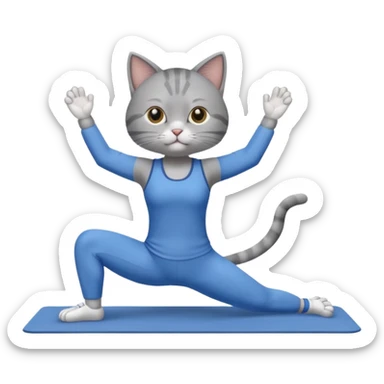cat doing pilates wearing blue sticker