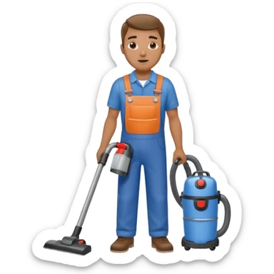 técnico de limpieza hombre sujetando una aspiradora de agua sticker