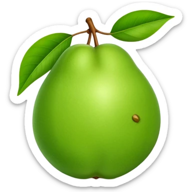 A whole green guava fruit with a smooth skin sticker