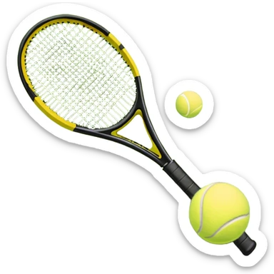 A tennis racket and ball on a grass or hardcourt surface, symbolizing the sport. The racket has a sleek design with tightly strung strings, while the bright tennis ball rests nearby, capturing the essence of precision, agility, and competition. sticker