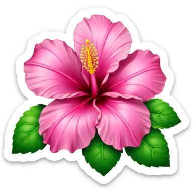 Pink heart hibiscus like a with green leaves sticker
