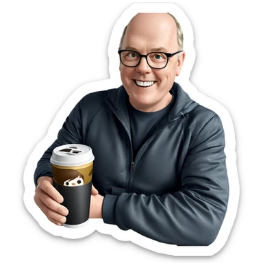 smiling boy with jacket cup sticker