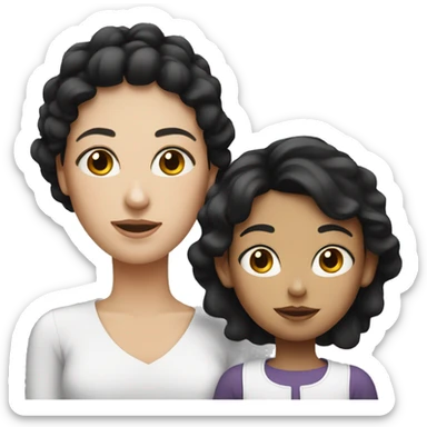 Mom with daughter black hair white face sticker