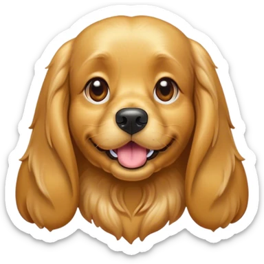 Cinematic Comical Gold Cocker Spaniel Portrait Emoji, Head tilted dramatically with an exaggeratedly amused expression, featuring a glossy golden coat with a natural bounce, wide, expressive brown eyes filled with playful disbelief, Simplified yet hilariously expressive features, highly detailed, glowing with a slightly sassy glow, high shine, dramatic yet playful, stylized with an air of cheeky charm, bright and endearing, soft glowing outline, capturing the essence of a spirited and over-the-top companion, so meme-worthy it feels like it could side-eye its way into internet fame instantly! sticker