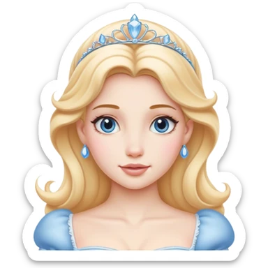 Cinematic Realistic Cinderella Portrait, depicted with lifelike skin texture, subtle rosy undertones, and soft natural lighting that enhances the gentle contours of her face. Her intricately detailed golden blonde hair is elegantly styled in an updo, with delicate wisps framing her face. Her deep, expressive blue eyes radiate warmth and sincerity, reflecting a quiet resilience and grace. She holds a glass slipper gently in one hand, her other hand resting gracefully at her side, emphasizing the timeless beauty of the moment. She is dressed in her iconic ball gown, the fabric shimmering with intricate embroidery and fine translucent layers that catch the light beautifully. The soft sheen of satin gloves adds a magical touch to her graceful pose. The portrait features an enchanting glow with a natural, luminous finish, seamlessly blending realism and fairytale charm to evoke a sense of depth, elegance, and timeless beauty. sticker