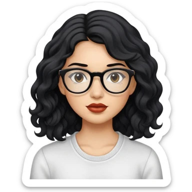 wavy haired girl with black hair and carmel but light skin and clear glasses full lips  sticker