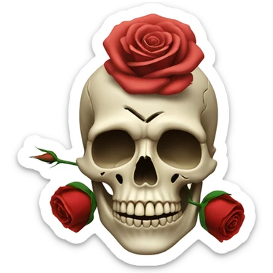 Skull with a rose going in the mouth through the eye sticker