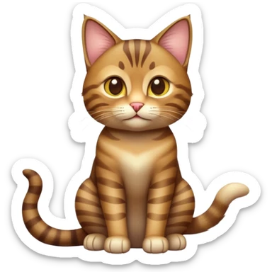 cinematic-[brown tabby cat]-realistic-full-body-sitting-emoji,-tail-curled-playfully-around-its-paws,-head-tilted-dramatically,-sleek-[tabby]-fur,-simplified-yet-realistic-adorable-features,-highly-detailed,-glowing-with-an-almost-sarcastic-glow sticker