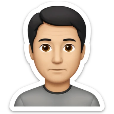 50 yr old man mostly black hair with 25% some grey, side swept part,  sticker