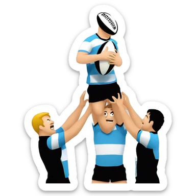 two rugby players lifting another rugby player to catch a ball in a lineout sticker