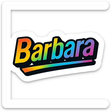 The name 'Barbara' in modern, precise Hungarian letters with a rainbow gradient fill, extra thick white outline, dark contour, transparent background, dynamic and slanted underline, in the style of the sample images. sticker