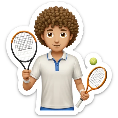A guy with curly hair playing tennis  sticker