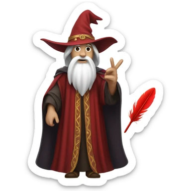 wizard holding a red feather sticker