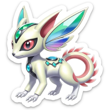 Shiny Colorful Futuristic Cyber-Vernid-Trico-Meloetta-Latias-Koraidon-Peppercat-Protogen-Pokémon-Digimon-Fakémon-fusion-hybrid-creature sticker