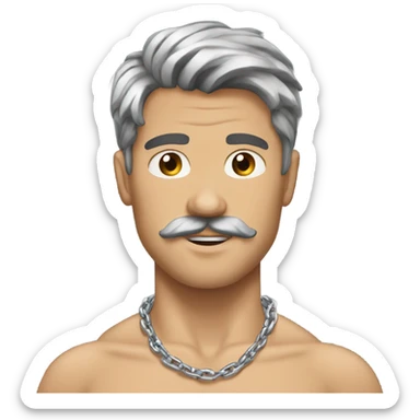 Mustache man brown hair silver chains shirtless sticker