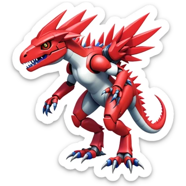 Spiky Cool Edgy Futuristic shiny colorful Digimon-Fakemon-Guilmon-Velociraptor-Mecha, full body, two legs sticker