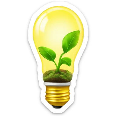 a plant sprout inside a yellow glowing idea lightbulb sticker