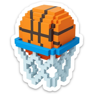 Voxel-style basketball in a net, no background, variation 1. sticker
