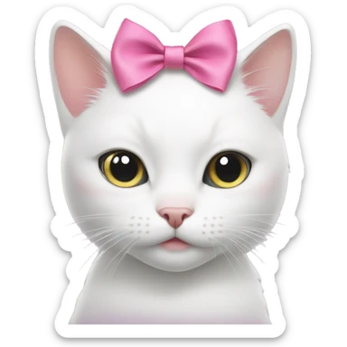white cat with pink bow on head sticker