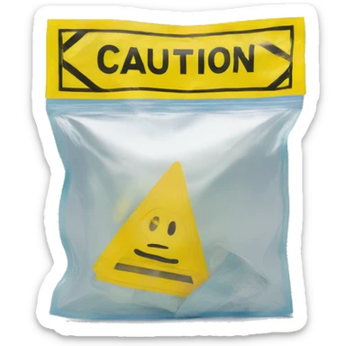 Clear ziploc bag with a yellow caution sign only on the front label sticker