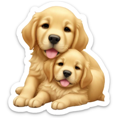 Golden Retriever puppies snuggling sticker