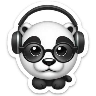 geek panda with headphone and circular glasses sticker