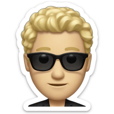 white guy in black suit with blonde hair and black non-shinethrough sunglasses sticker