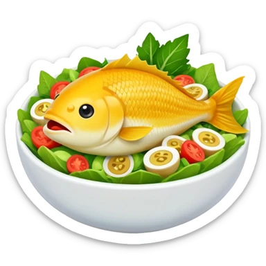 buatkan emoji salad namun berbentuk ikan 🐟 yang chubby untuk discord emoji tentang mancing untuk announcement  sticker
