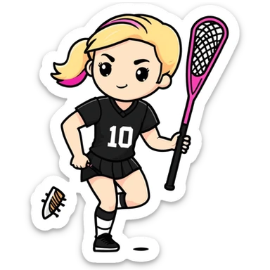 Women lacrosse player with a pink stick and all black uniform and blonde hair cool and athletic   sticker