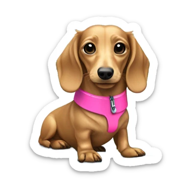 Long haired miniature dachshund cream colour with pink collar on waterskis sticker