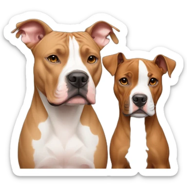One fawn colored pitbull looks like a deer with white stripe on her face next to one copper colored pitbull boxer sticker