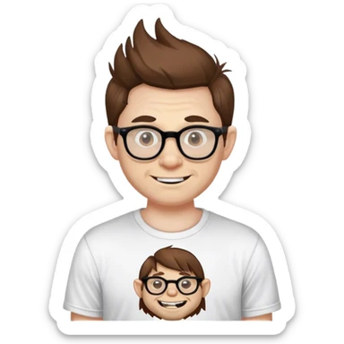man,with pale skin. Brown hair and glasses. With troll face shirt. sticker