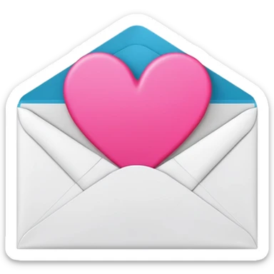 A 3D render of a white letter envelope with a vibrant pink heart sticker, clean background sticker