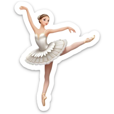 Icon for Ballet: a scene from Swan Lake, with a ballerina in a white tutu performing an elegant pose, surrounded by dramatic stage lighting and swan motifs. The icon should evoke the grandeur of the Bolshoi Theater stage. Transparent background. sticker