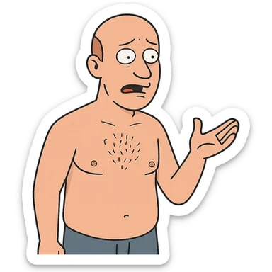 shirtless bald man cartoon style sticker