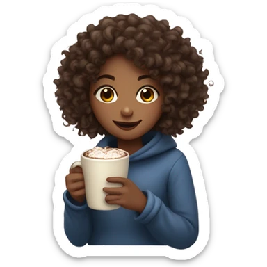 curly haired girl cozy drinking hot chocolate sticker