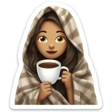 girl brunette inside a blanket sipping coffee eyes closed sticker