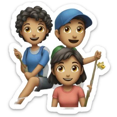 two girls and two boys fishing in a boat sticker