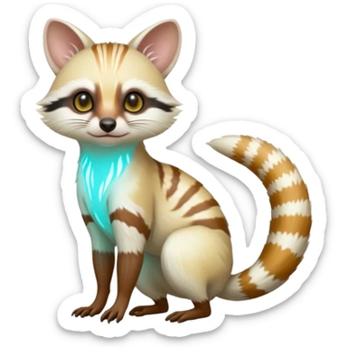 White albino neon glowing bioluminescent Genet-Numbat-Cacomistl-Tamarin-Tanuki-fusion-hybrid (full body) sticker