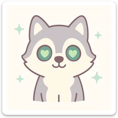 excited adorable husky dog with bright green hearts in its eyes sticker
