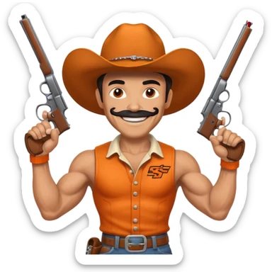 Oklahoma state university pistol Pete with a pistol in each hand sticker